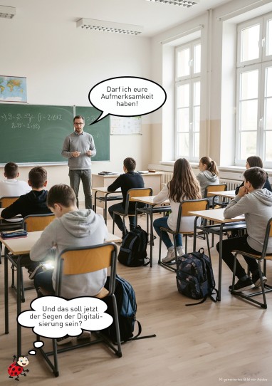 Junge ist w&auml;hrend Unterricht unterm Tisch am Handy