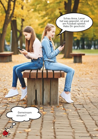 Zwei M&auml;dchen kommunizieren ausschliesslich via Handy